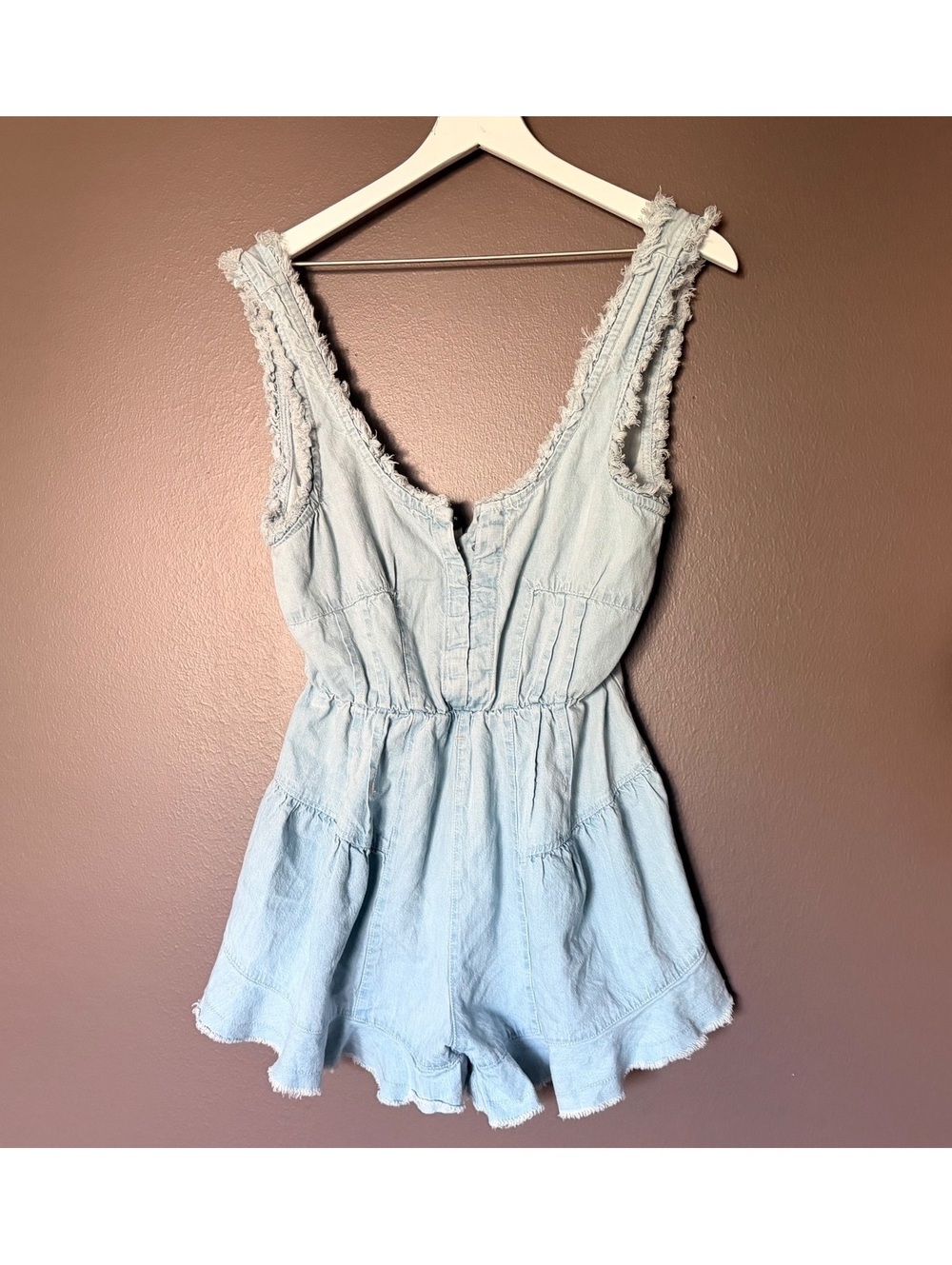 New FREE PEOPLE We The Free Soft light blue jean romper Size X-Small